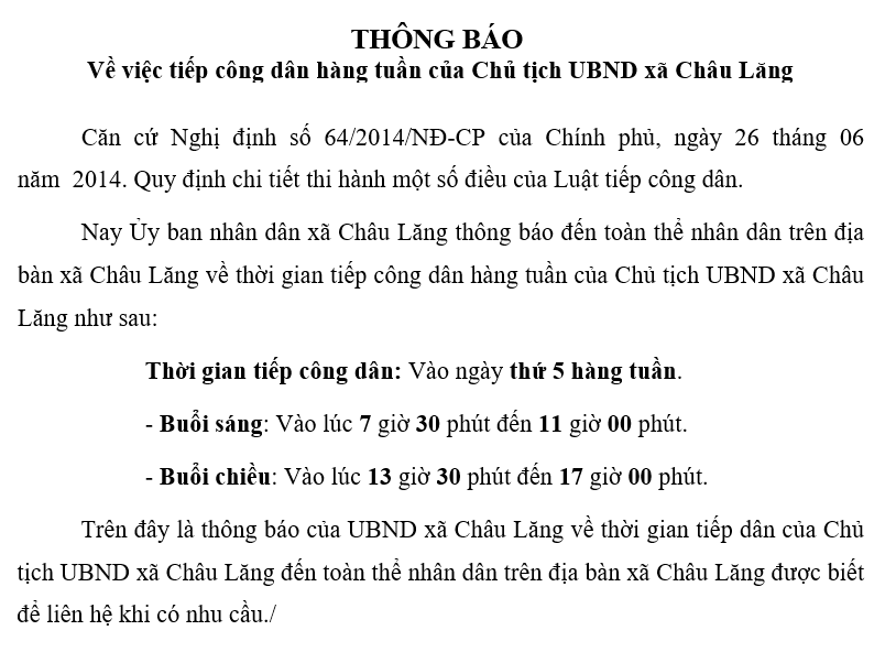 Thông báo tiếp công dân